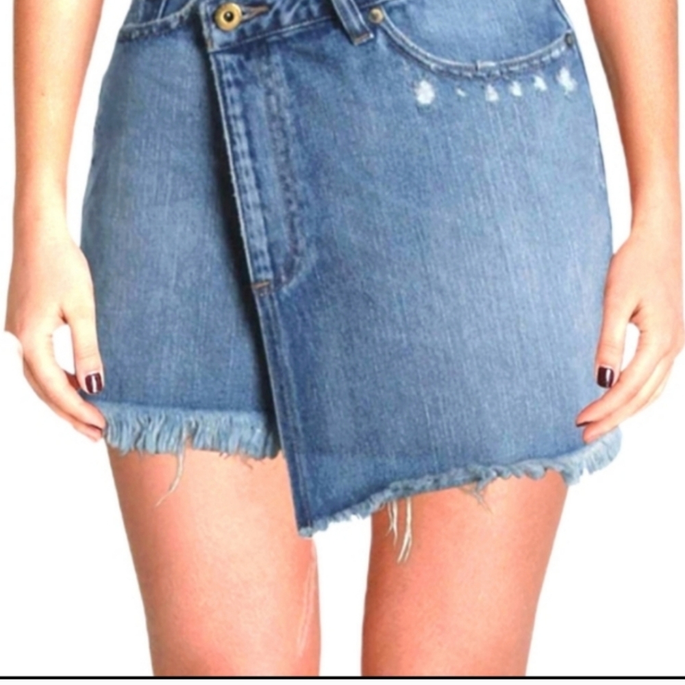 Pistola Asymmetrical Cross Over Zipper Denim Skirt Size 26